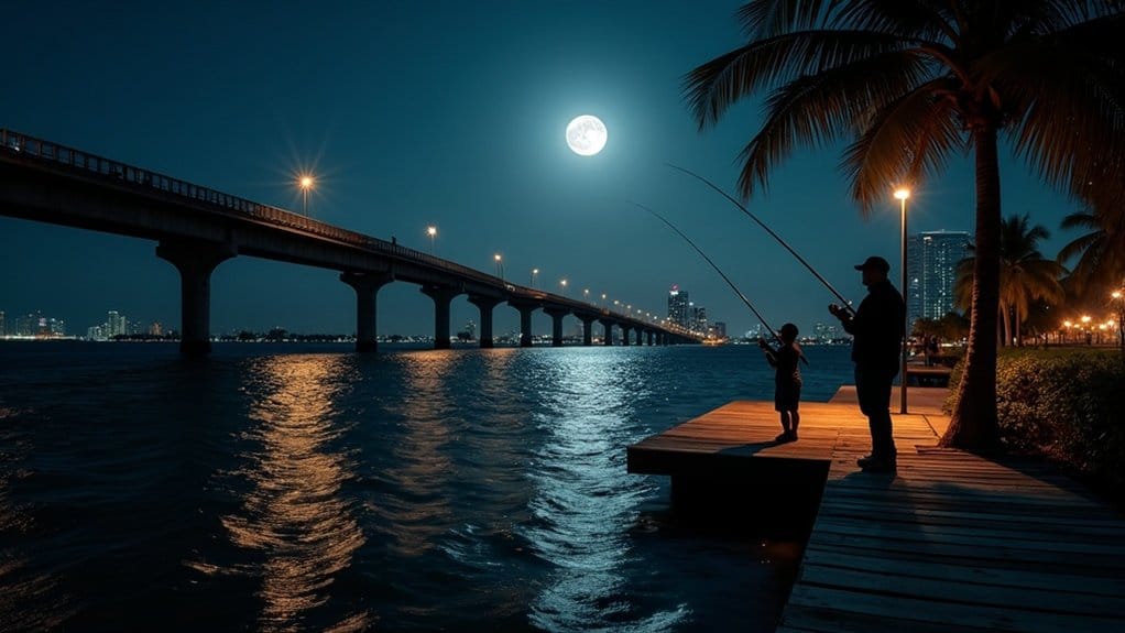 nighttime fishing under lights